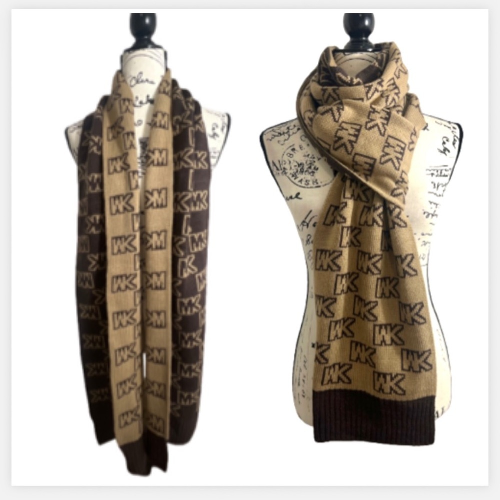 Michael‎ Kors  Monogram Brown and Tan Dual-Tone Logo Long Scarf